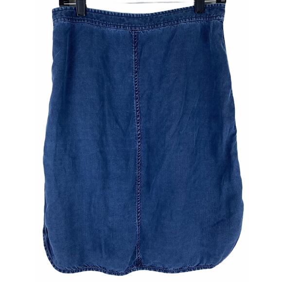 Tibi Button Front Chambray Denim Skirt Size 6 100% Lyocell Slant Pockets Blue - Picture 2 of 8
